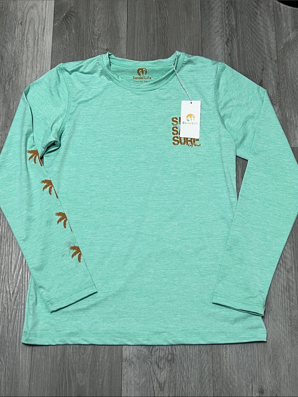 Sandal Life Florida Keys woman’s long sleeve shirt / Teal/ Size L. NWT